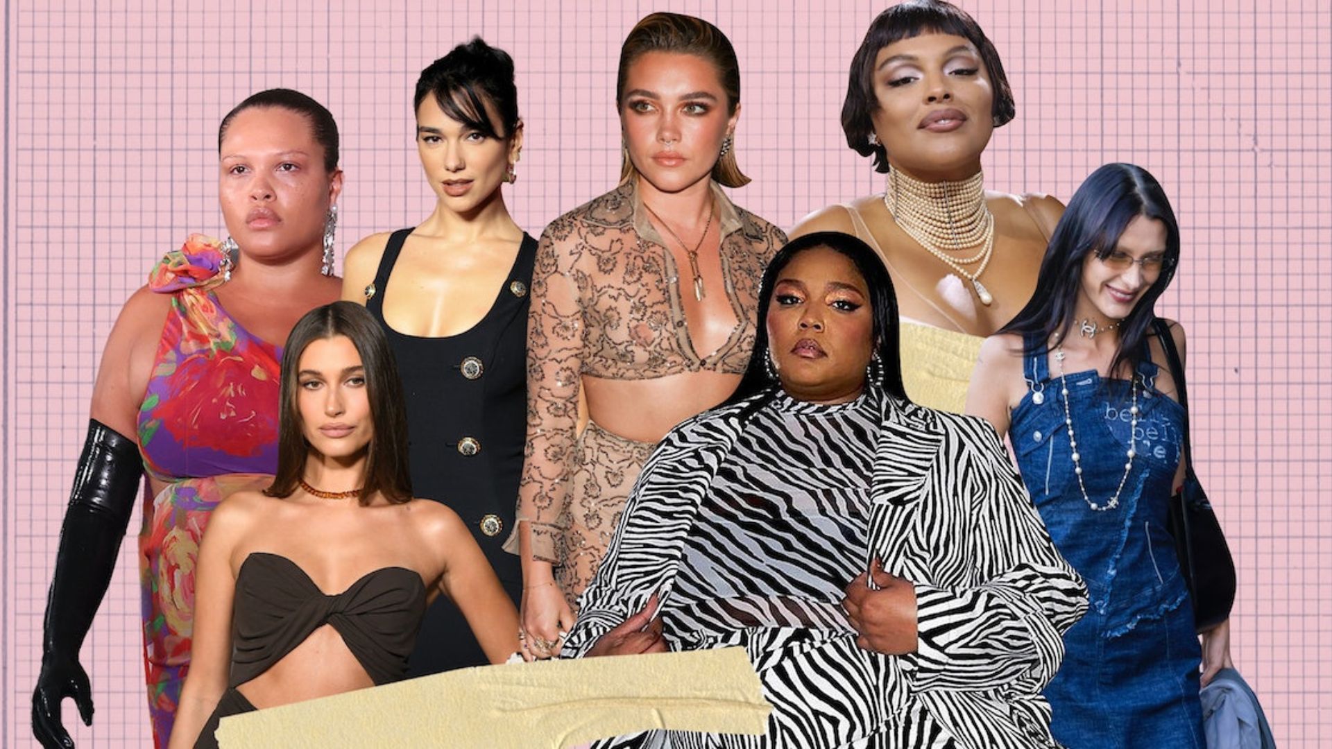 eight women showing celebrity fashion trends 
